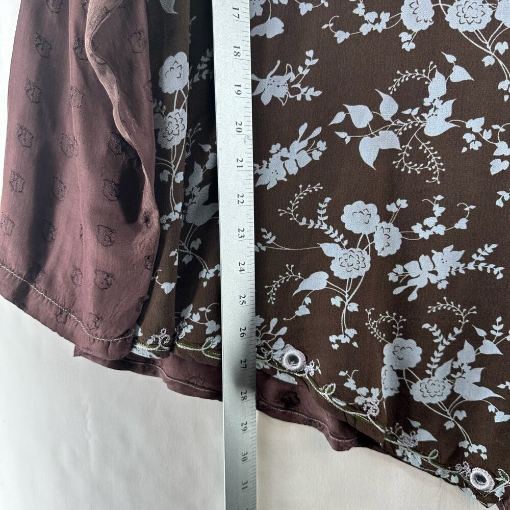 Tienda Ho Blouse Women One Size Asymmetrical Hem V-Neck Long Sleeve Floral Brown - Picture 8 of 11